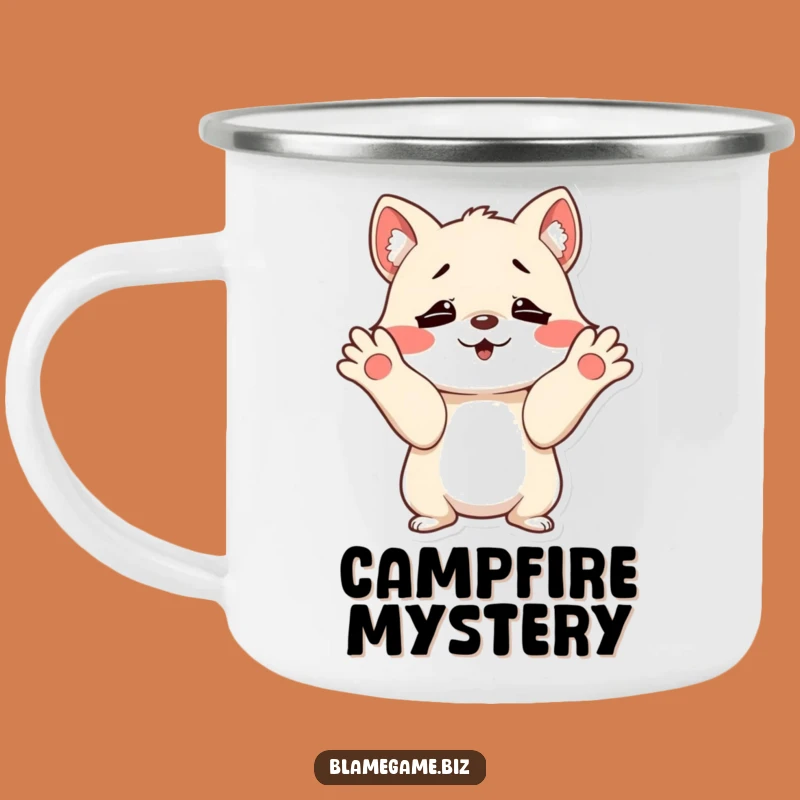 Funny Innocent Shrug Camping Mug: Mischievous Adventure Cup, Great Funny Gift