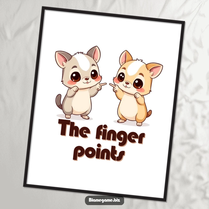 Funny poster featuring two wide-eyed animals pointing accusingly, adding humorous wall art and a conversation starter.