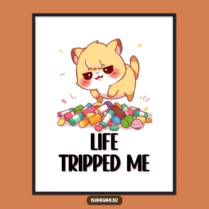 Funny Tripping Animal Poster: Colorful Chaos Art, Hilarious Decor, Funny Gift