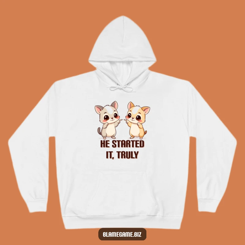 Cozy Funny Blame Game Hoodie: Accusing Animals Design, Ultimate Funny Gift