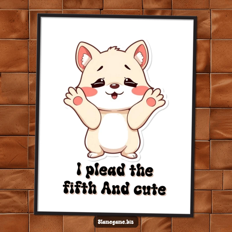Funny Free Printable Wall Art of a mischievous animal shrugging with innocent, wide-open paws, adding humor to any room.