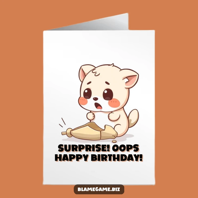 Free Printable Birthday Card: Tiny Broken Object, Surprised Animal, Downloadable Funny Wish