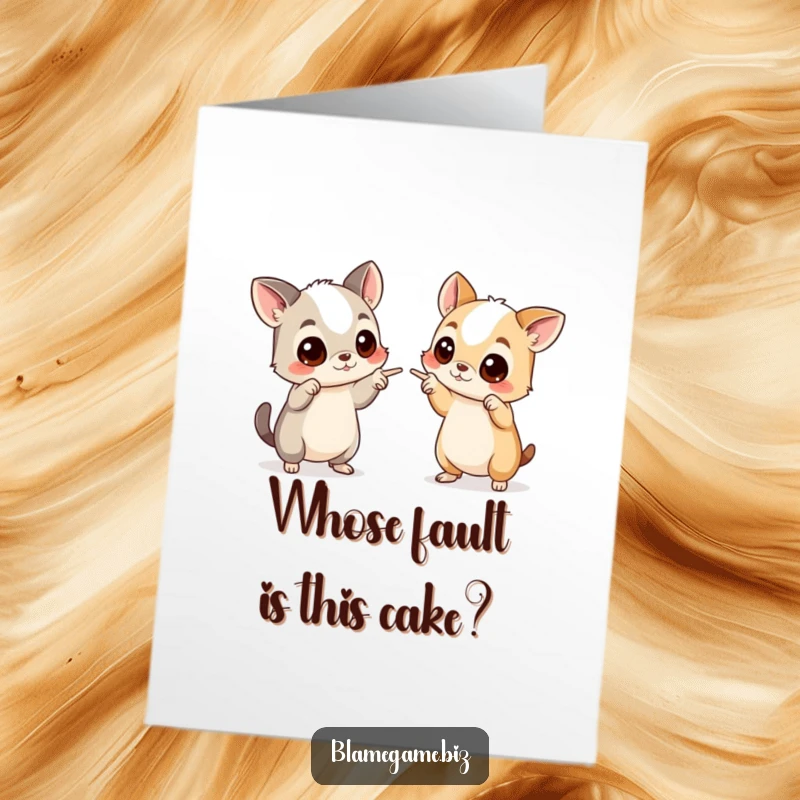 Funny Free Printable Birthday Card with two wide-eyed animals pointing accusingly, perfect for a humorous celebration.