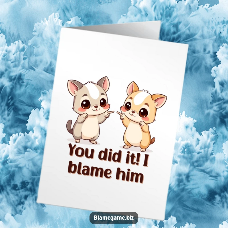 Funny Free Printable Congratulations Card showing two animals pointing fingers, a humorous way to acknowledge an achievement.