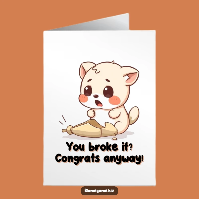 Free Printable Congratulations Card: Tiny Broken Object, Shocked Reaction, Downloadable Celebration